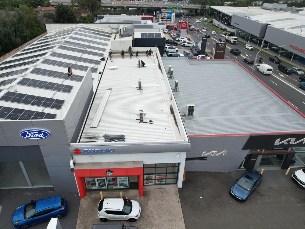 Large commercial metal roof above Sydney car dealerships